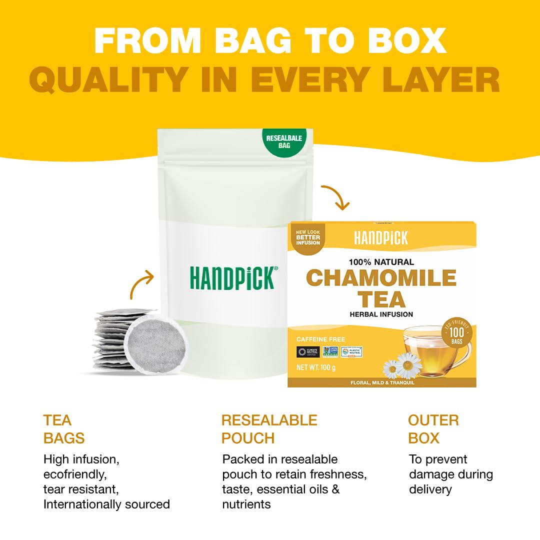 HANDPICK Chamomile Tea Bags (100 Herbal Tea Bags) Caffeine Free | Floral 7