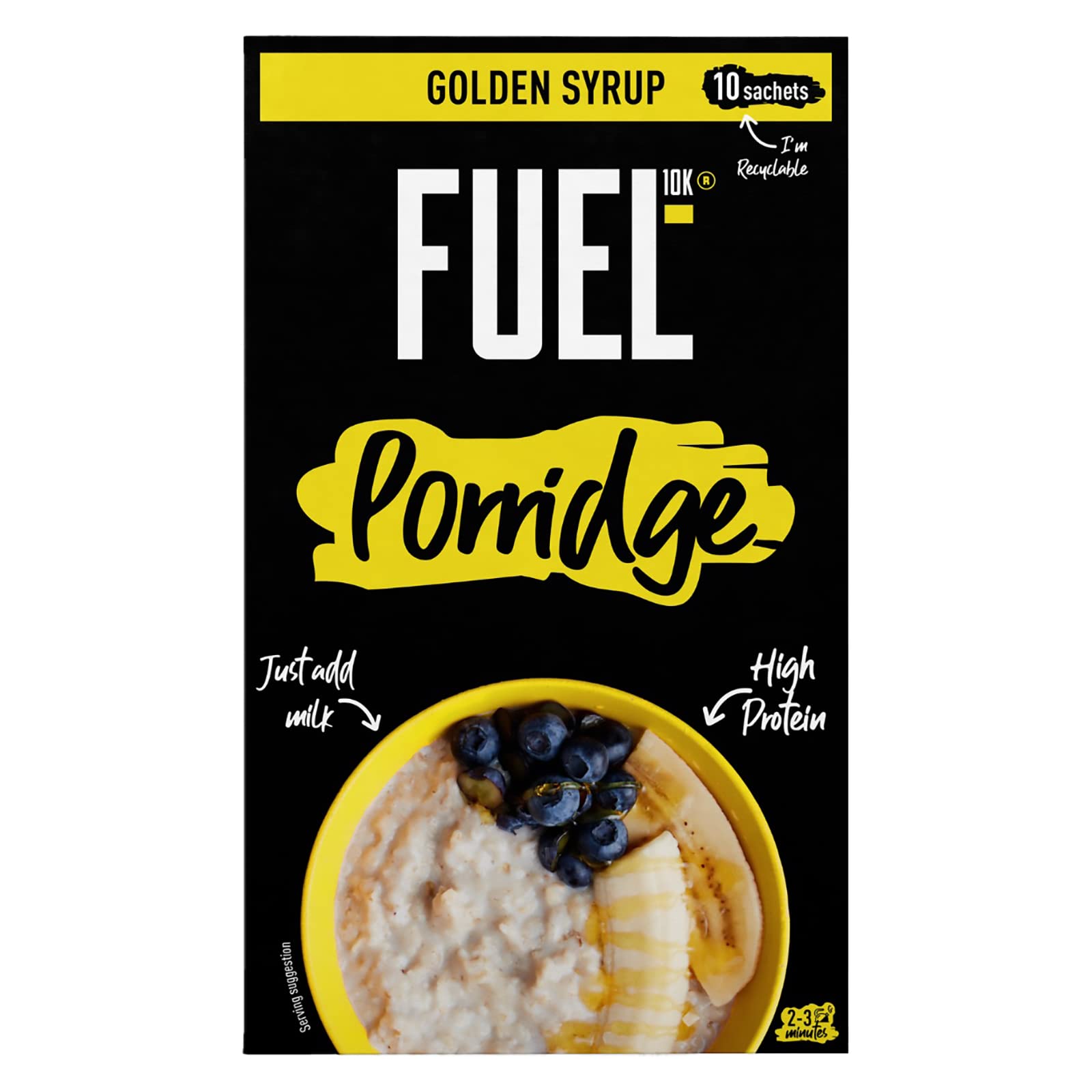 FUEL10K Golden Syrup Porridge 10 x 36g (360g) - High Protein & Fibre Oatmeal with Plant-Based Protein
