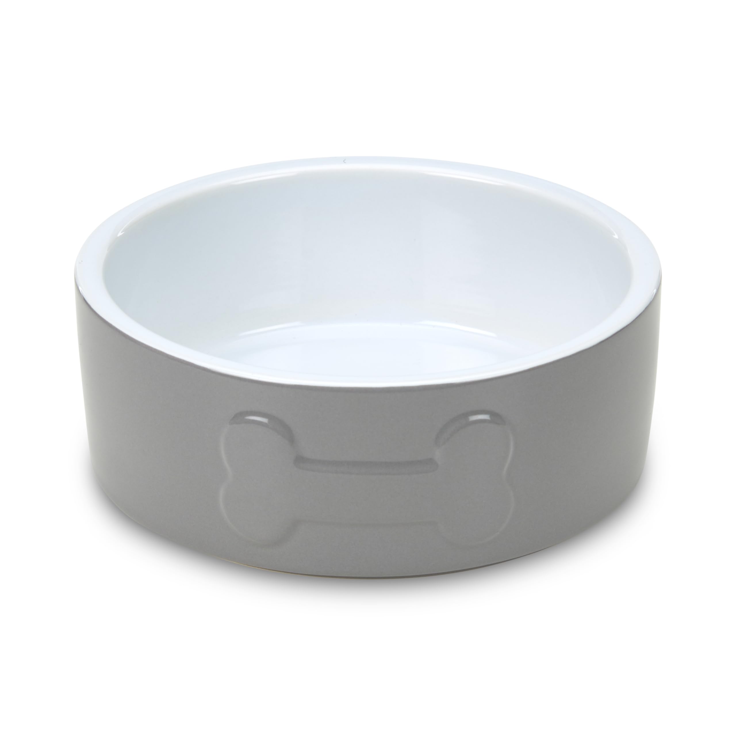 Petface Bone Ceramic Pet Bowl - Grey/White, 15 cm Diameter, Heavy Weighted for Dogs 1