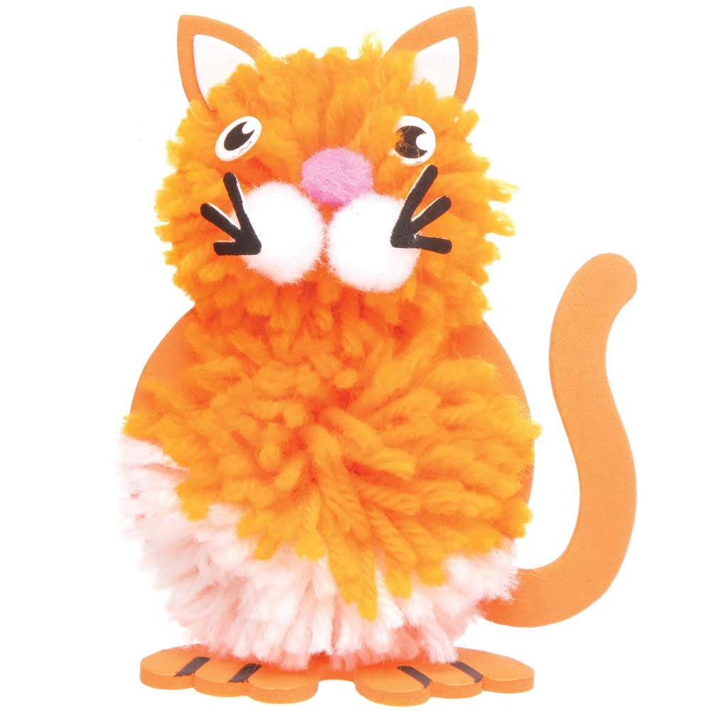 Baker Ross AT837 Cat Pom Pom Craft Kit - Pack of 3, Wool Yarn Art & Craft Activity for Kids 4