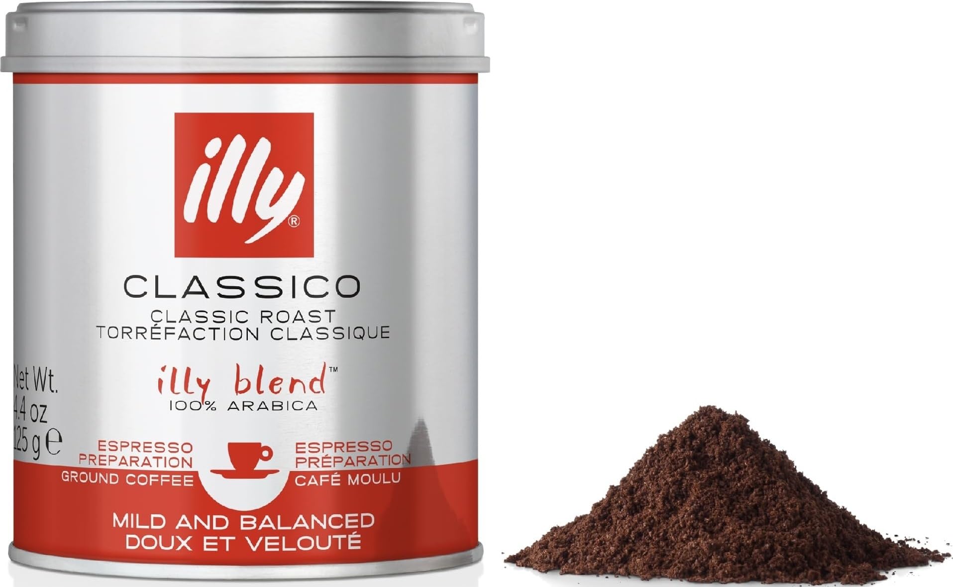 illy Classico Ground Coffee - Medium Roast, 100% Arabica Beans, Ideal for Espresso, 125g Tin
