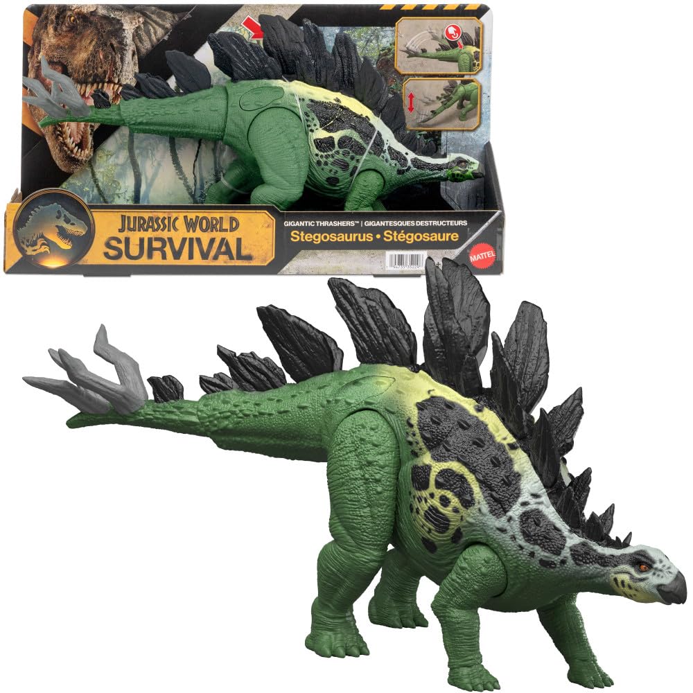 Mattel Jurassic World Gigantic Thrashers Stegosaurus Action Figure | 11-14 Inches | Ages 4+