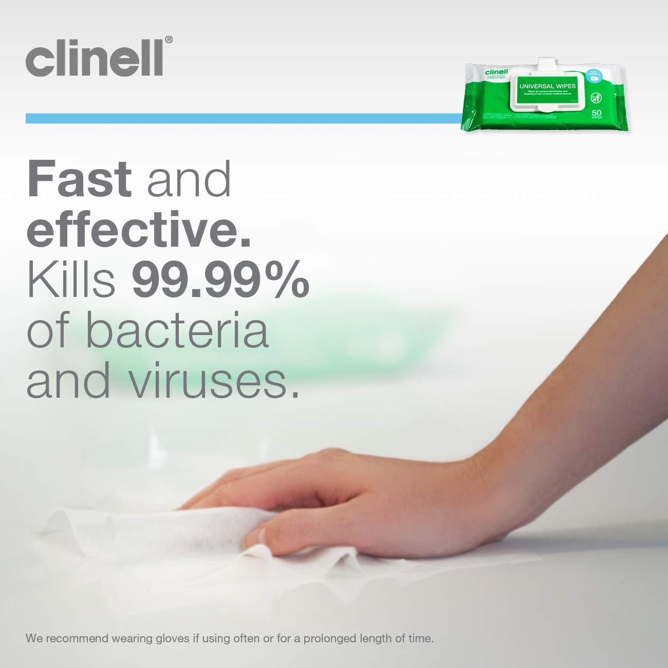 Clinell CWCP50 Universal Cleaning and Disinfection Wipes - 50 Wipes per Clip Pack 6
