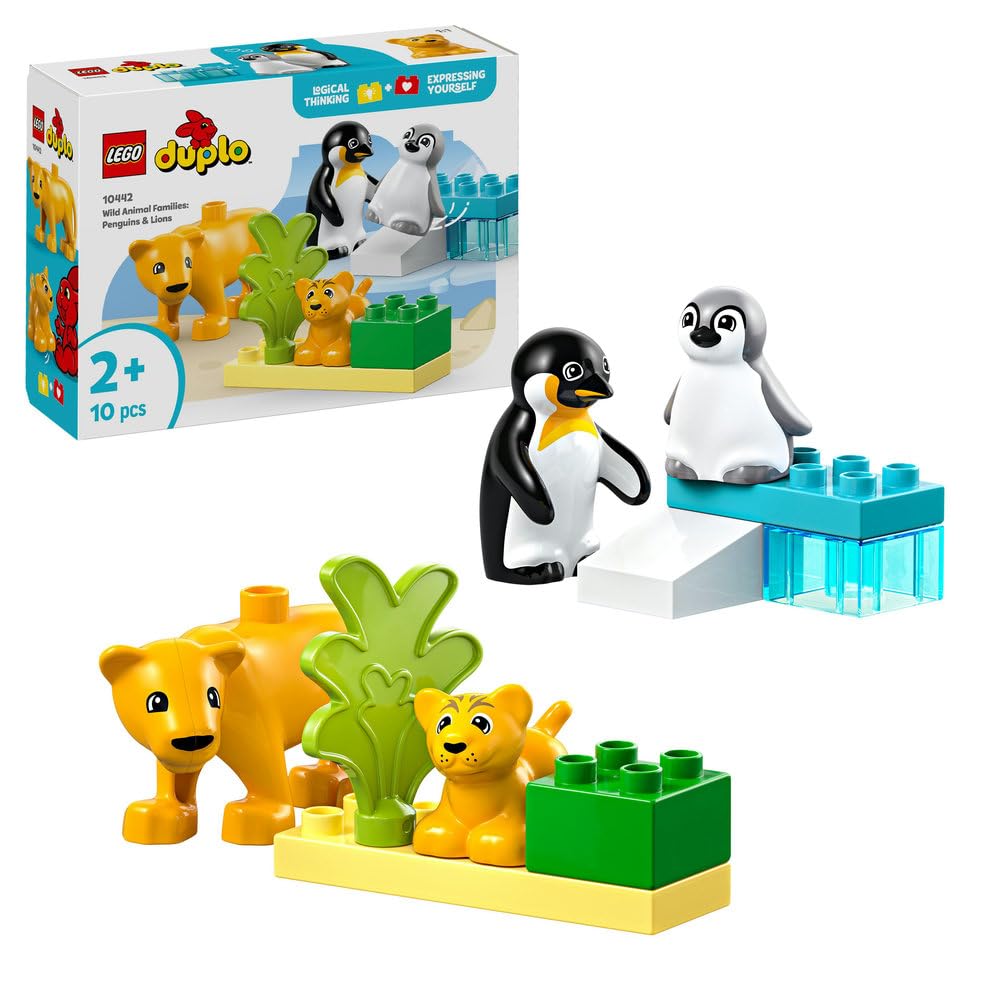 LEGO DUPLO Wild Animal Families: Penguins & Lions Educational Building Set for Toddlers 2+