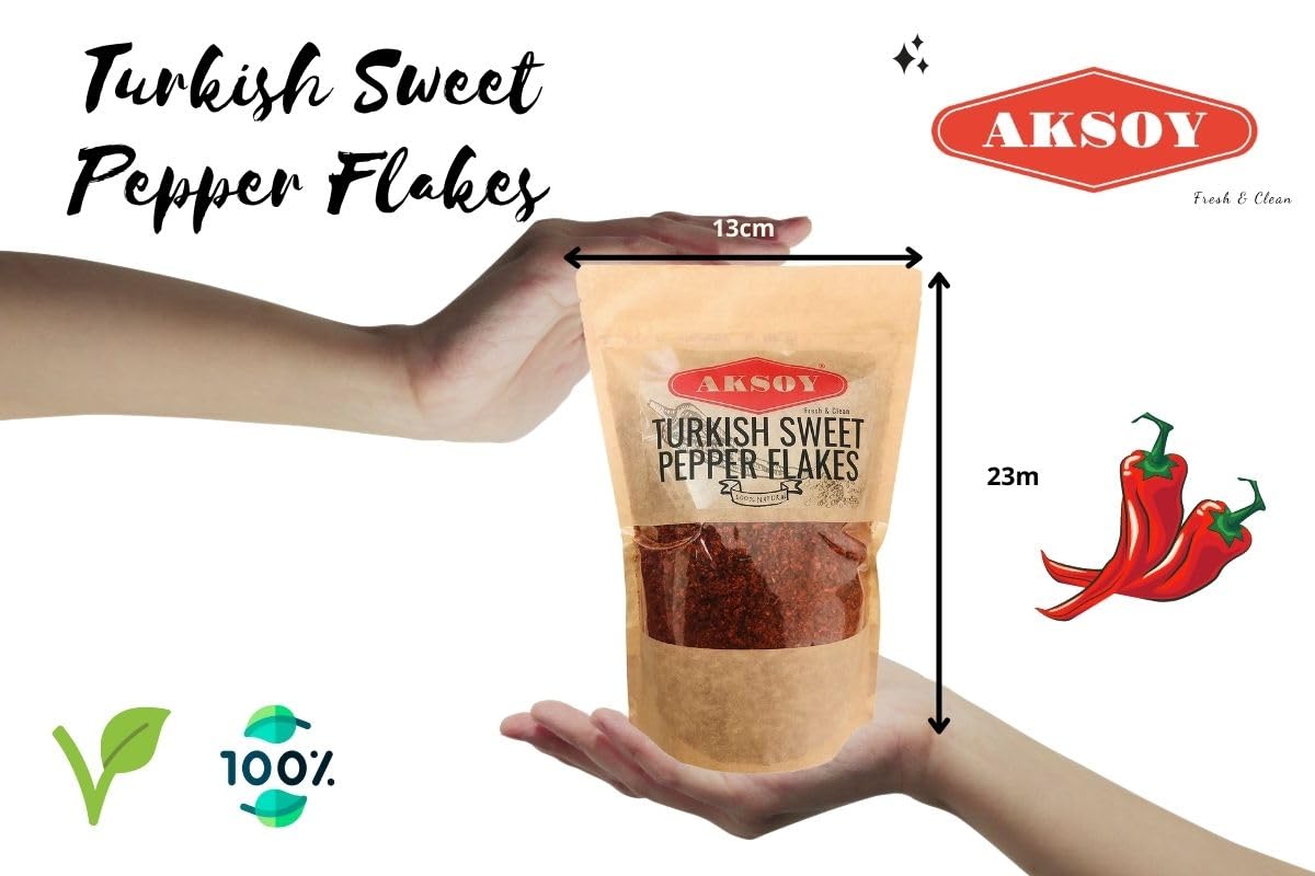Aksoy Premium Turkish Sweet Red Pepper Flakes 200g - Mild & Sweet Flavor, Resealable Pack 5