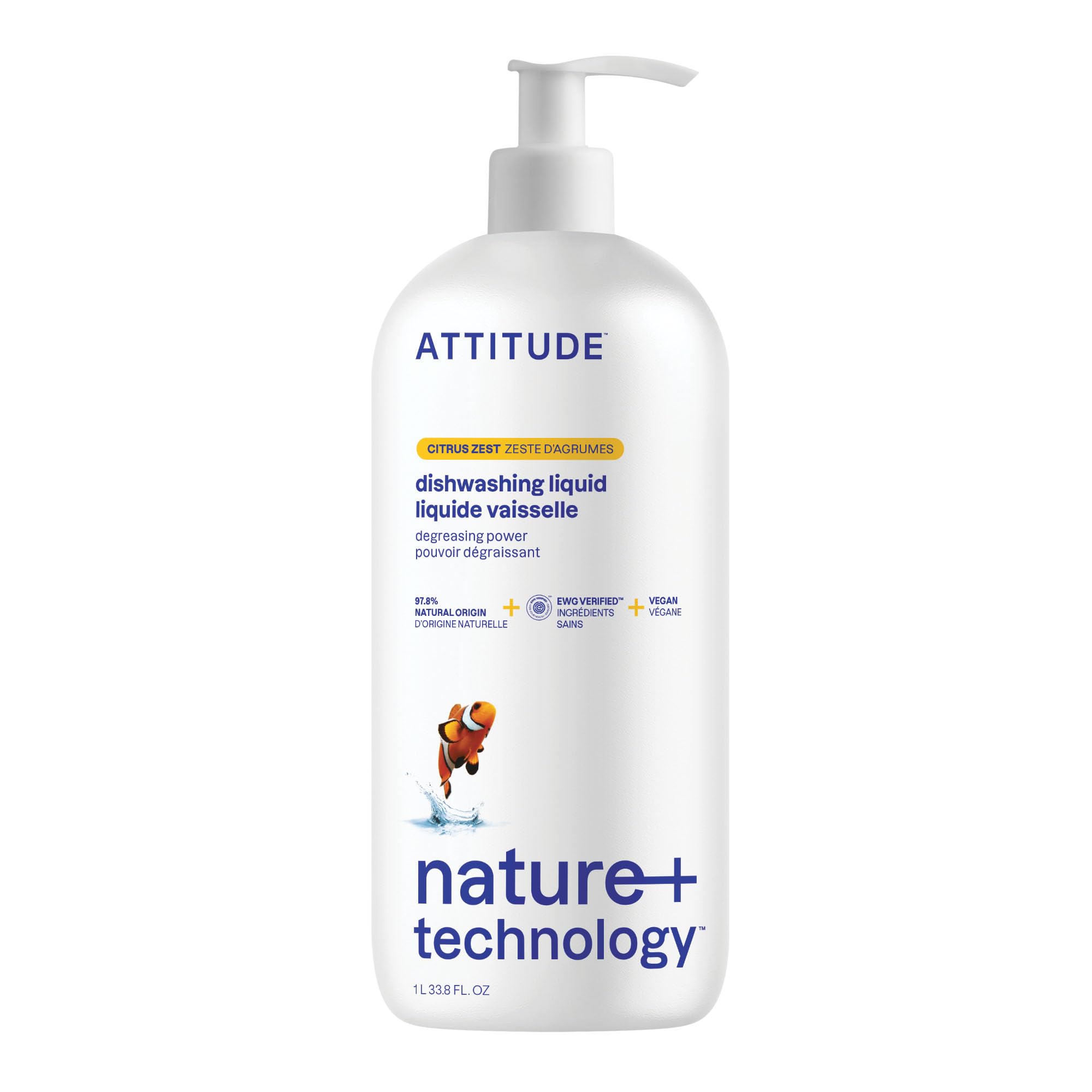 ATTITUDE EWG Verified Plant-Based Dish Soap Liquid, Citrus Zest Scent, 1 l 1
