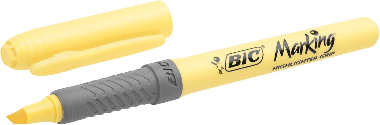 Bic Highlighter Grip Pens with Anti-Drying Technology in 4 Assorted Colors, Pack of 4 6