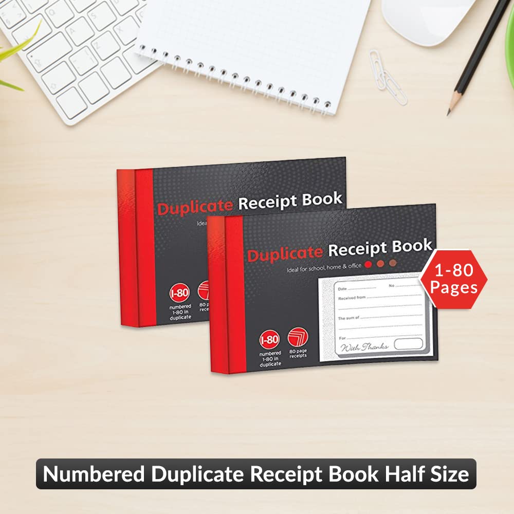1ABOVE Duplicate Receipt Book - 80 Numbered Duplicate Pages | Half Size (5"x4") | Pack of 5 2