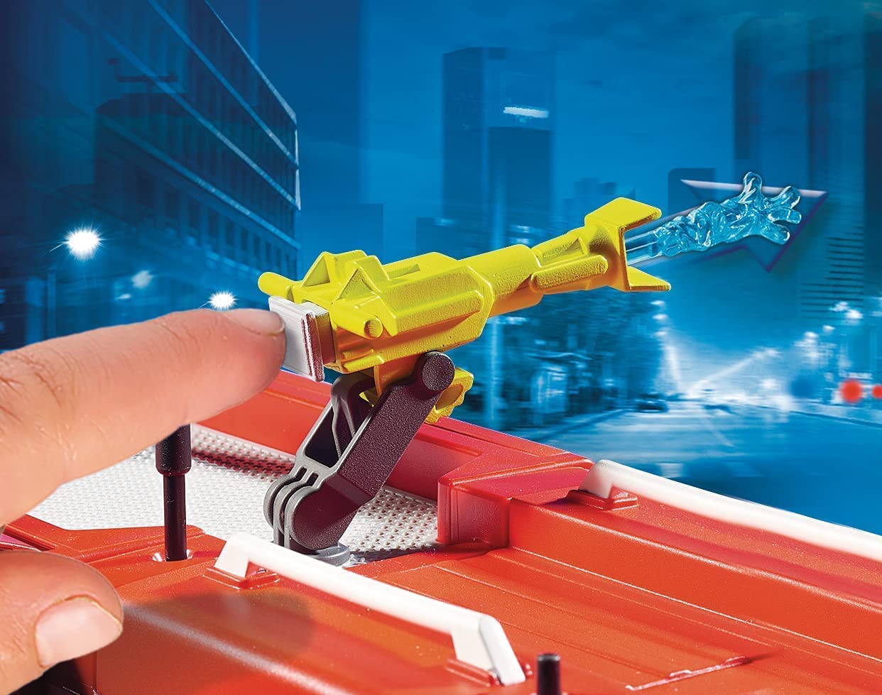 Playmobil 9464 Fire Engine with Working Water Cannon, Light & Sound Effects, Firefighter & Helicopter Playset for Kids 4+ 5