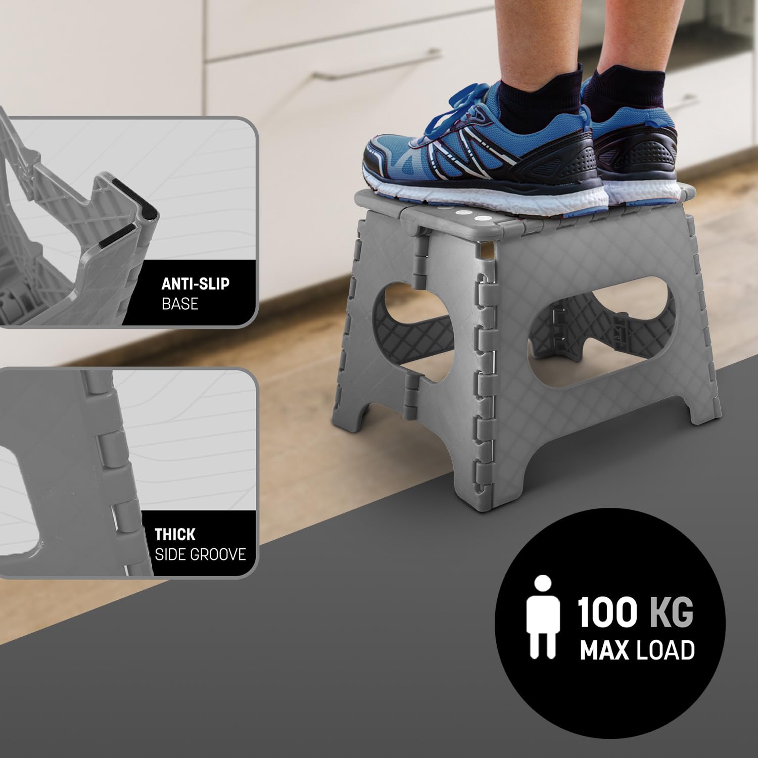 KEPLIN 11 Inch Heavy Duty Folding Step Stool | 150kg Capacity | Grey Plastic 6