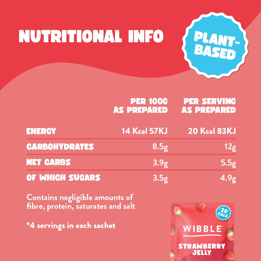 Wibble Strawberry Jelly Crystals, Plant-Based Low Sugar Jelly Powder, 12-Pack, Quick-Set Vegan Dessert 4