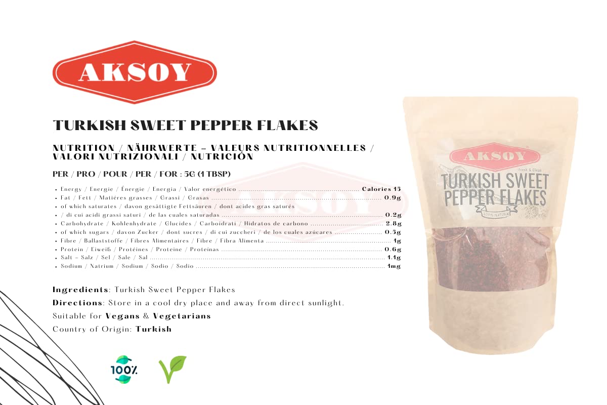 Aksoy Premium Quality Turkish Sweet Red Pepper Flakes (Turk Kirmizi Pul Biber) 6
