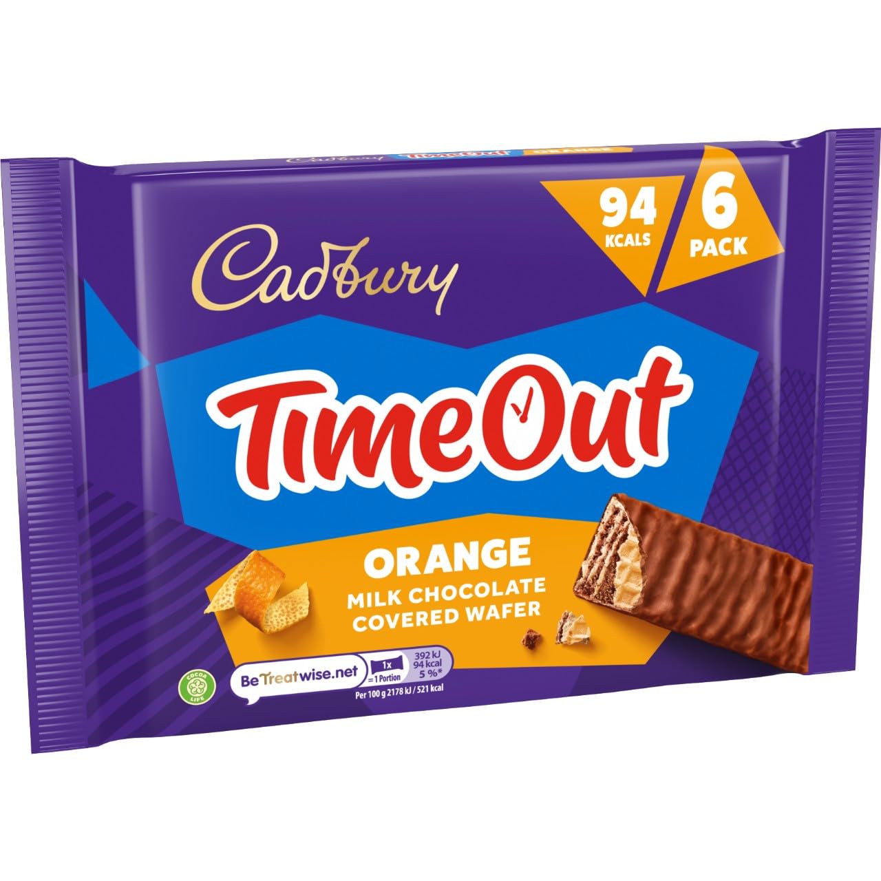 Cadbury Timeout Orange Milk Chocolate Covered Wafer Bars, 6-Pack Crispy Wafers with Zesty Orange Flavour 4