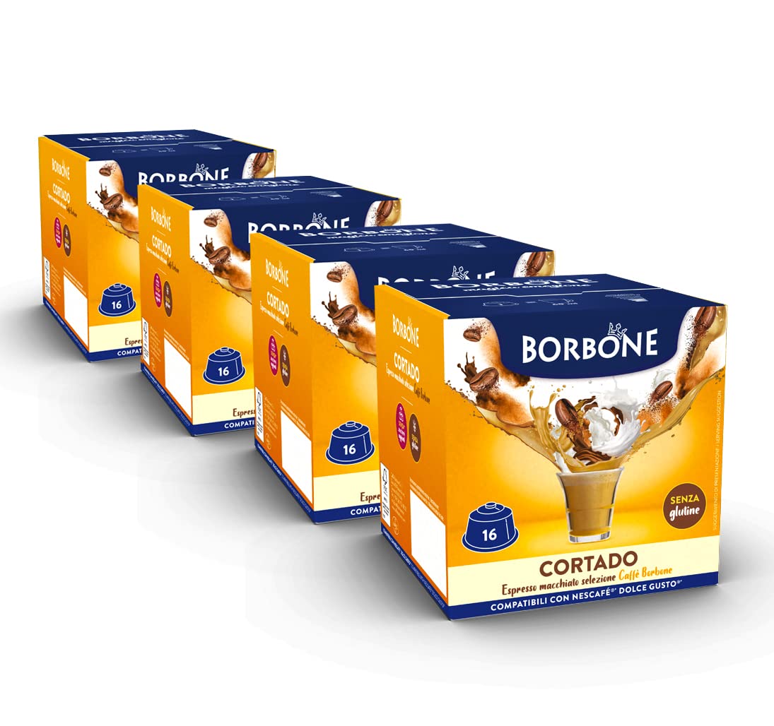 Caffè Borbone Cortado - Espresso Macchiato - 64 Capsules (4 packs of 16) - Compatible with Nescafè Dolce Gusto 3
