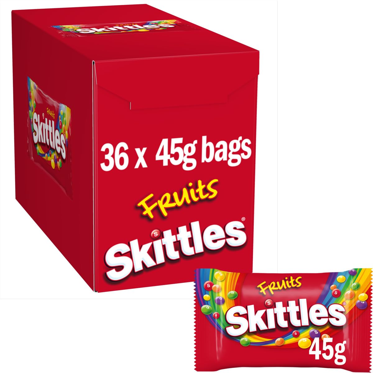 Skittles Vegan Sweets, 36 x 45g Packs, Fruit Flavoured Chewy Sweets with Crisp Shell, Bulk Box
