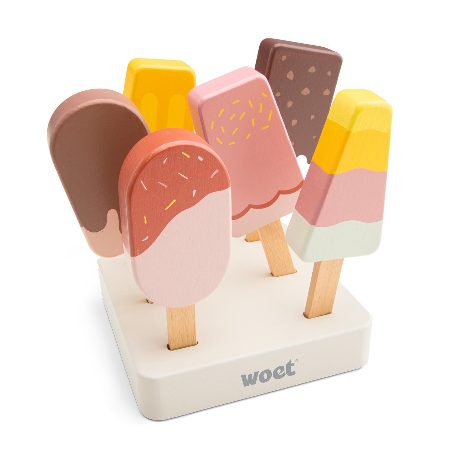 Woet Wooden Ice Cream Play Food Set - FSC-Certified Pretend Role Play Toy for Ages 3+ 4