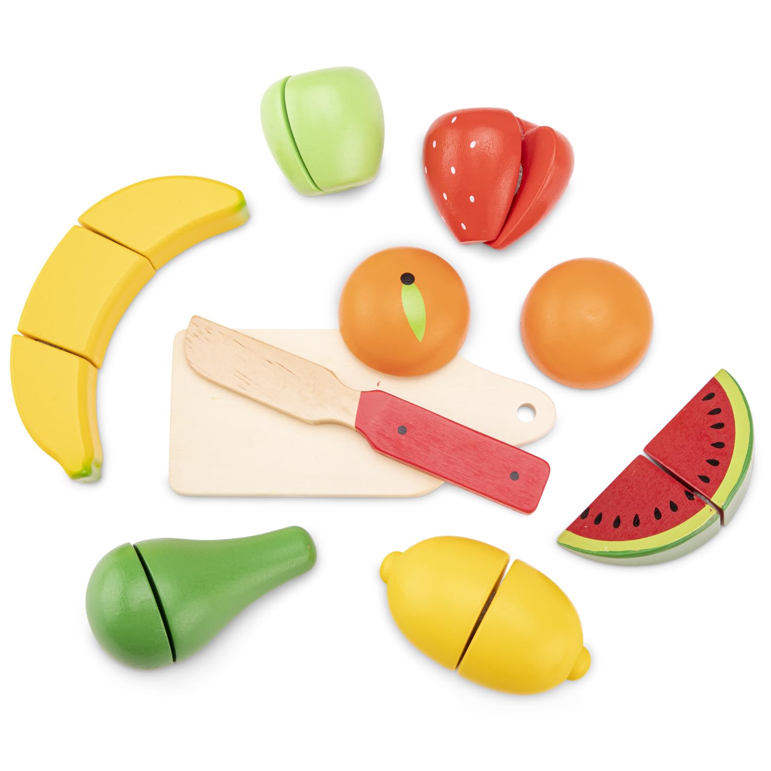 New Classic Toys Wooden Cutting Meal Fruit Basket Simulation Toy for Toddlers 6