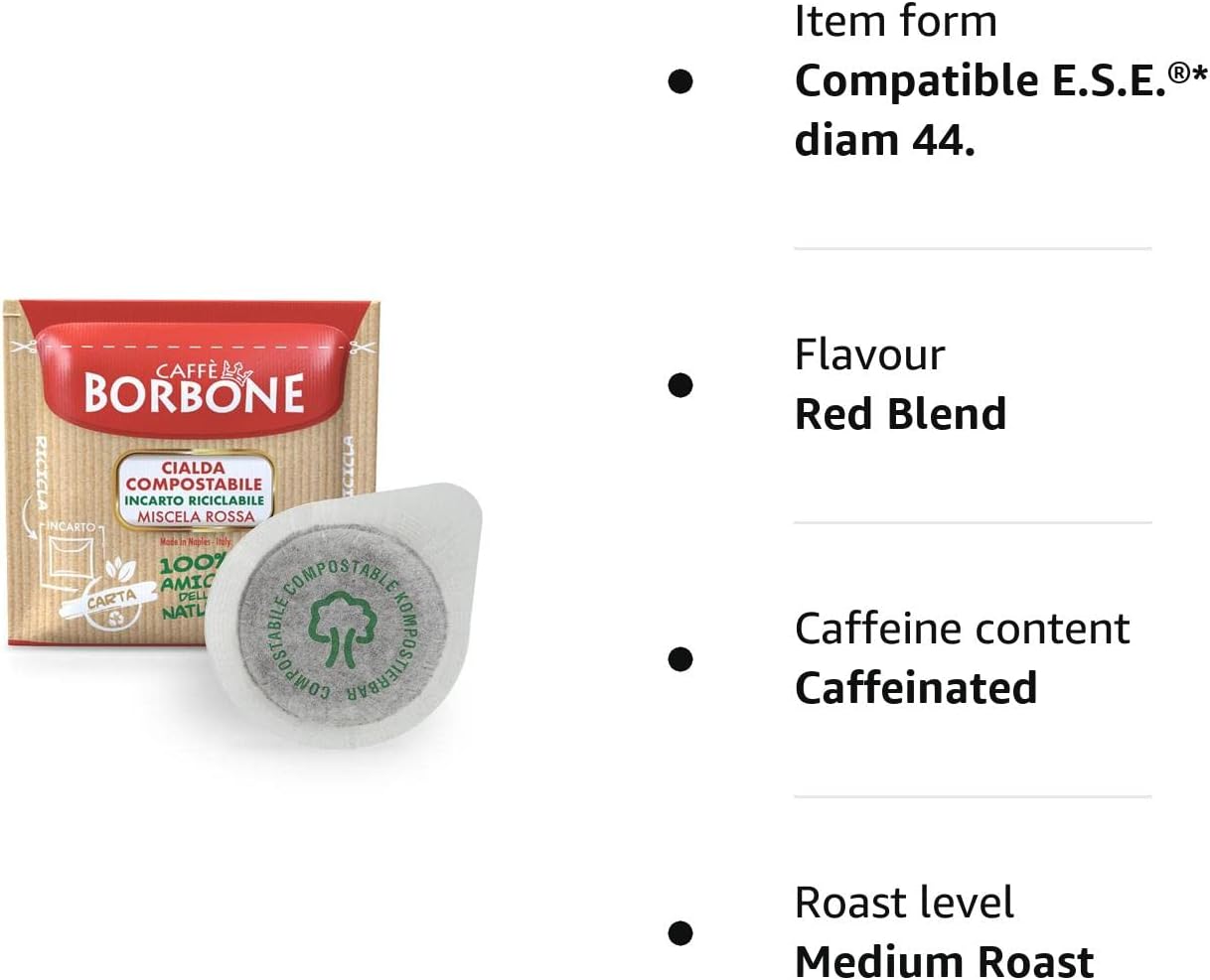 CAFFÈ BORBONE Red Blend Compostable Coffee Pods - 100 Pack - ESE 44mm Compatible 5