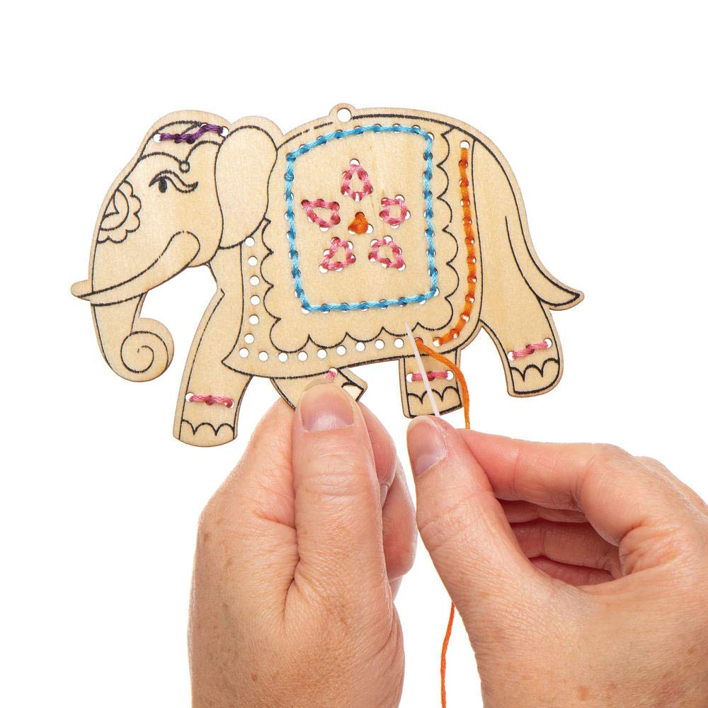 Baker Ross Ambari Elephant Wooden Threading Kits - Pack of 5, Educational Craft for Kids 3