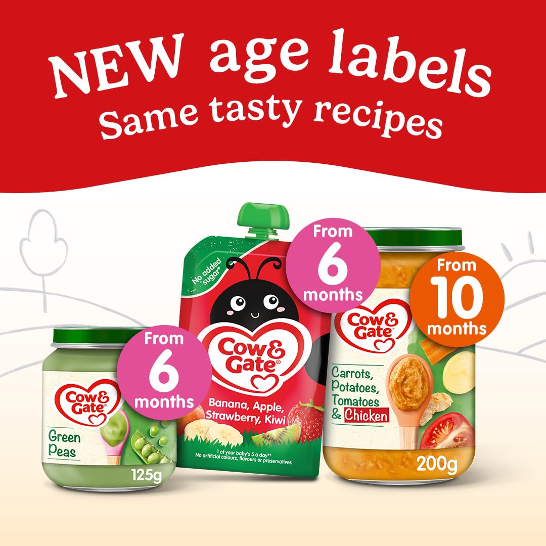 Cow & Gate Fruit Pouch Apple Pear Banana & Apricot Baby Food Snacks, 6x100G, Suitable from 4 Months