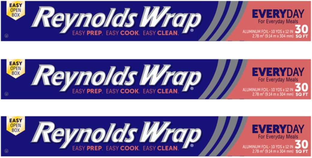 Reynolds Classic Kitchen Foil | 3 Rolls, 30.4cm x 9.14m | Aluminium Foil for Cooking, Baking, BBQ & Storage