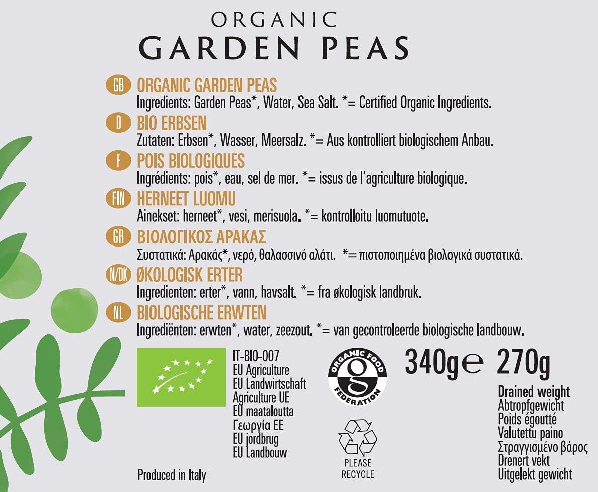 Biona Organic Garden Peas, 340g - Certified Organic, Vegan, No Added Sugar