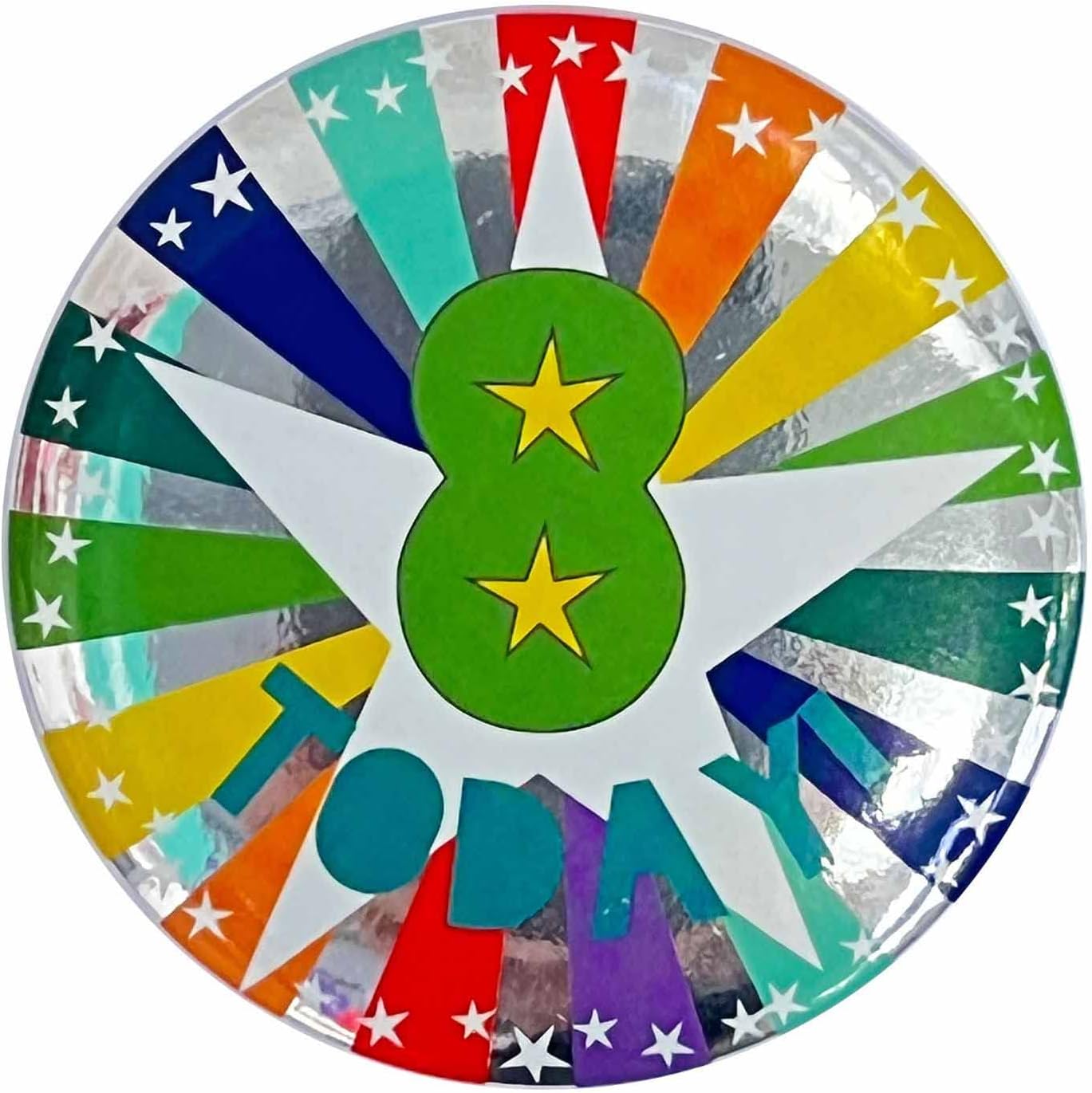 amscan 8 TODAY Birthday Badge Multicoloured Star Print