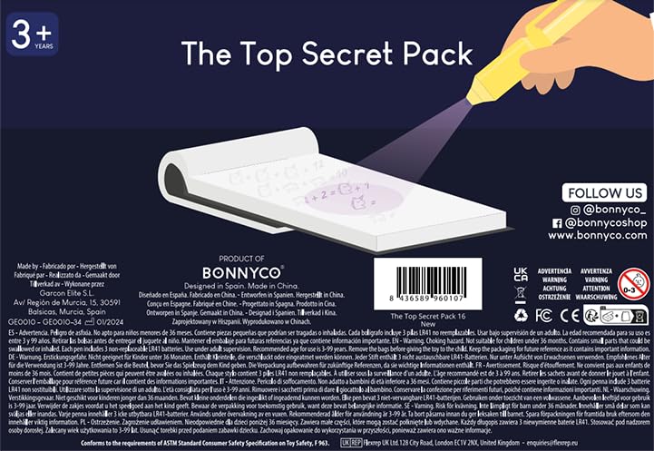 BONNYCO Invisible Ink Pen and Notebook Set - Pack of 16 UV Magic Pens with Notepads for Kids 8