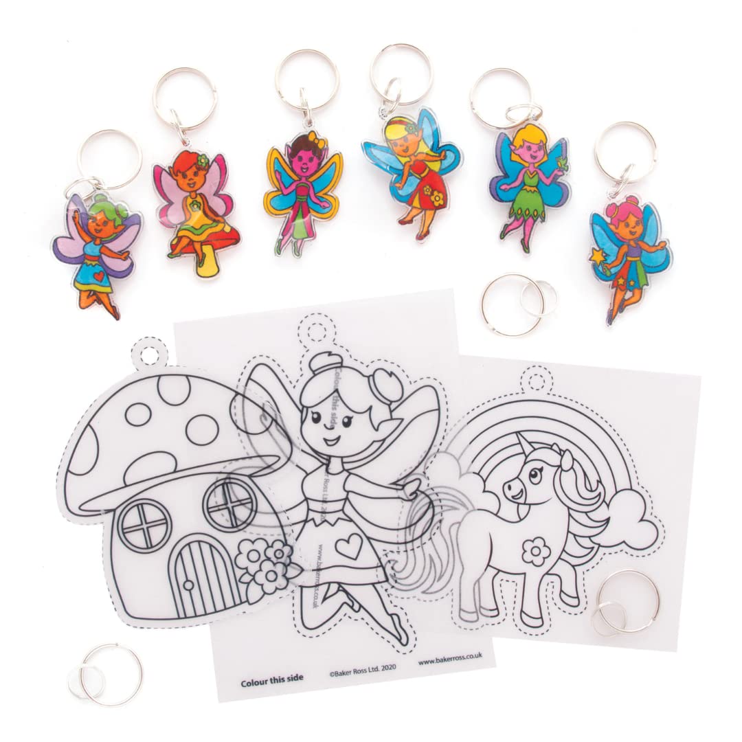 Baker Ross Fairy Super Shrink Keyrings - Pack of 8 Assorted Fairy Designs