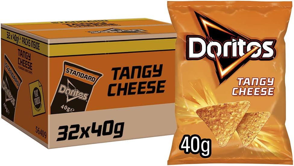 Doritos Tangy Cheese Tortilla Chips, 40g (Case of 32) - Bold Flavour, Vegetarian Crisps