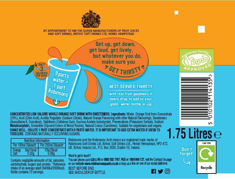 Robinsons Double Strength Orange No Added Sugar Squash 1.75L 8