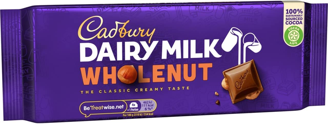 Cadbury Dairy Milk Whole Nut Bar - 180g Chocolate Bar with Whole Hazelnuts 4