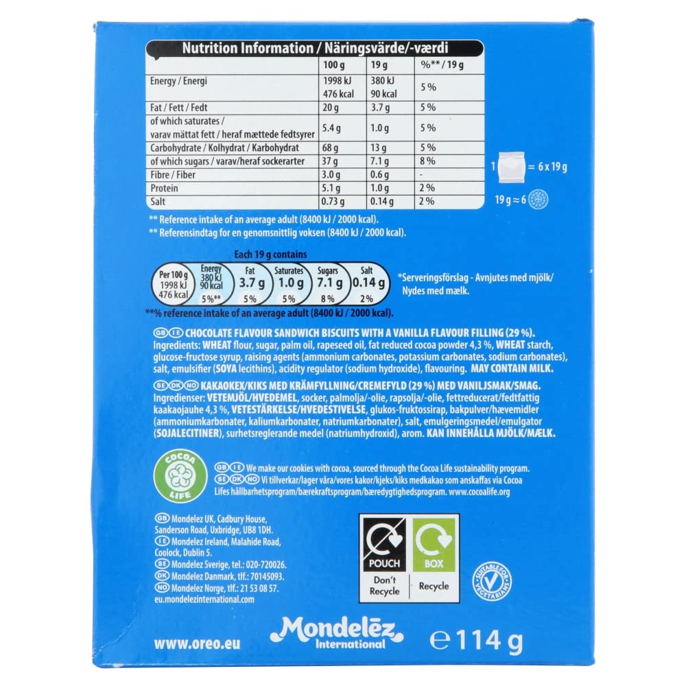 Oreo Chocolate Sandwich Biscuit Mini Bags, Classic Cream-Filled Snacks, Pack of 6