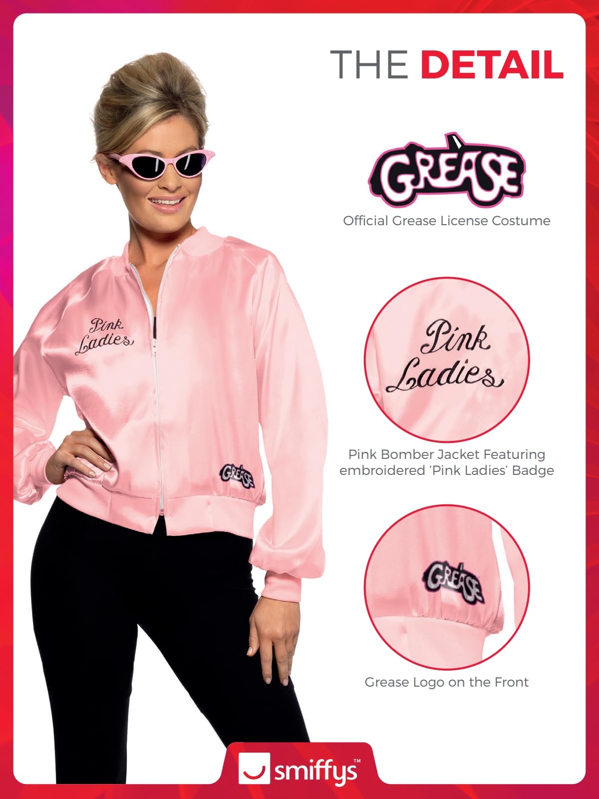 Smiffys Grease Pink Ladies Jacket for Women - Officially Licensed Pink Jacket with Embroidered Logo 6