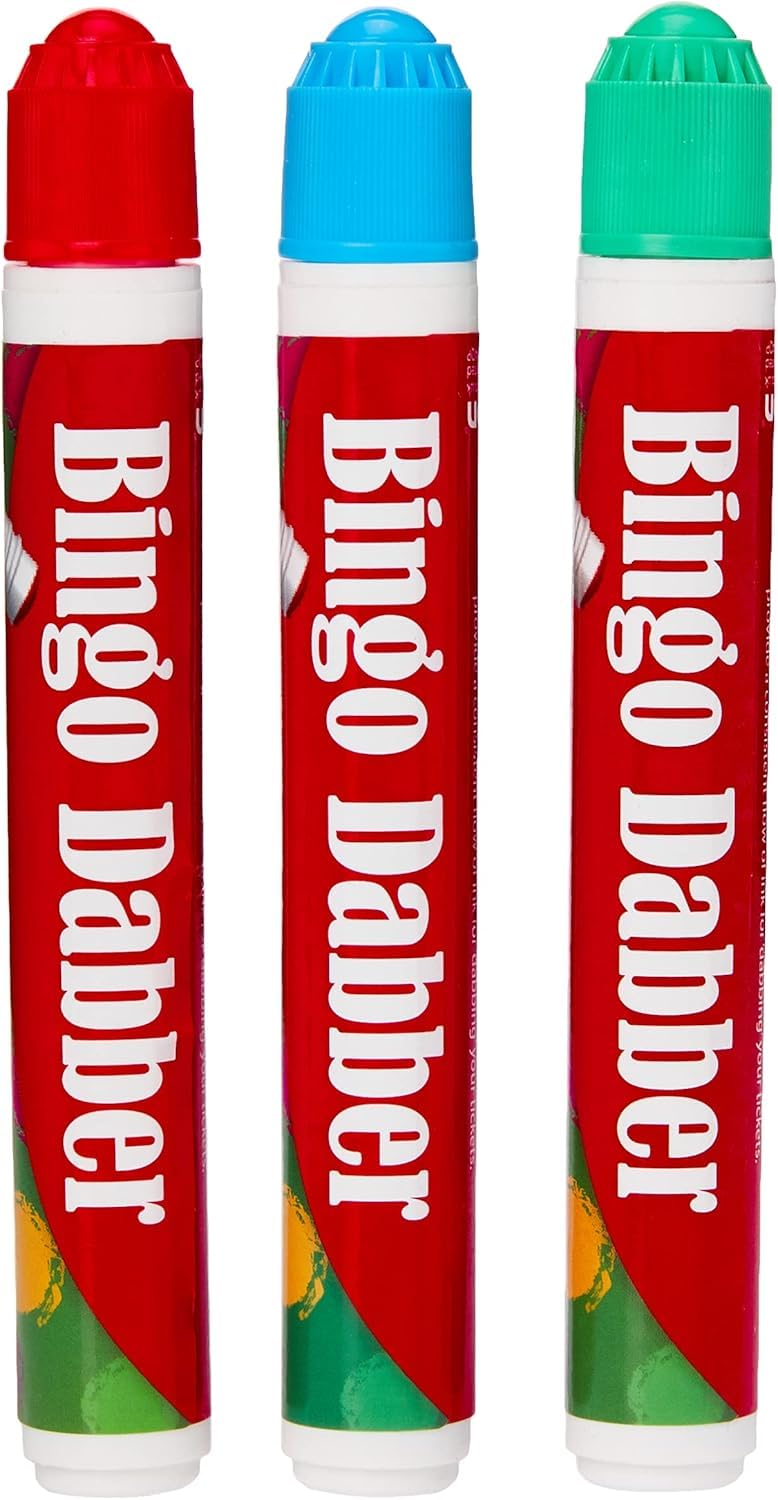 1ABOVE 3-Pack Non-Drip Bingo Dabber Pens in Red, Blue, Green for Family Game Nights