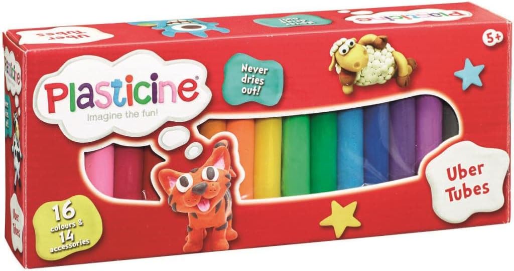 Plasticine Uber Tubes Modeling Clay - 16 Colors, Never Dries, Ages 5+