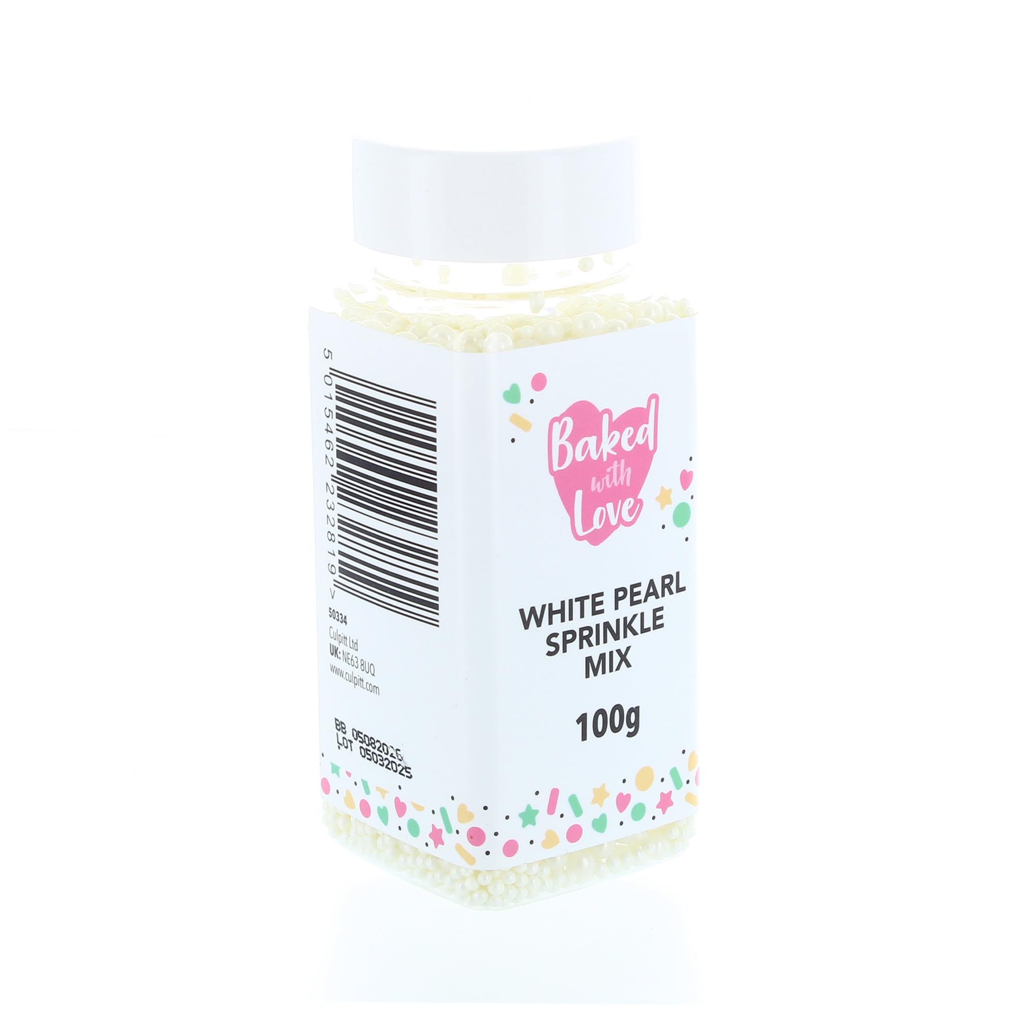 Baked with Love White Pearl Sprinkles - Mother of Pearl Sugar Balls | 100g Resealable Bottle 6