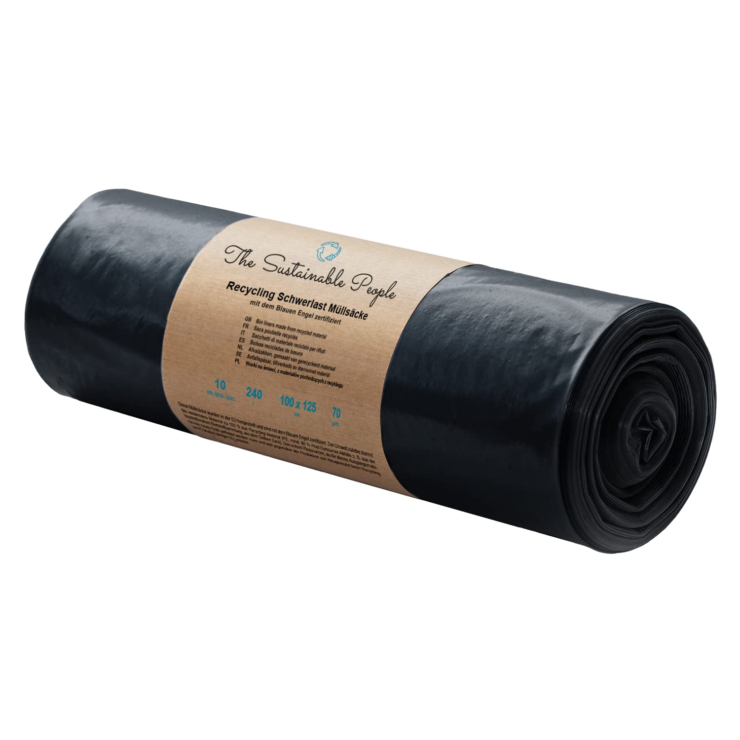 The Sustainable People Heavy Duty Recycled Bin Bags 240 L - 90%+ Post-Consumer Waste - Roll of 10
