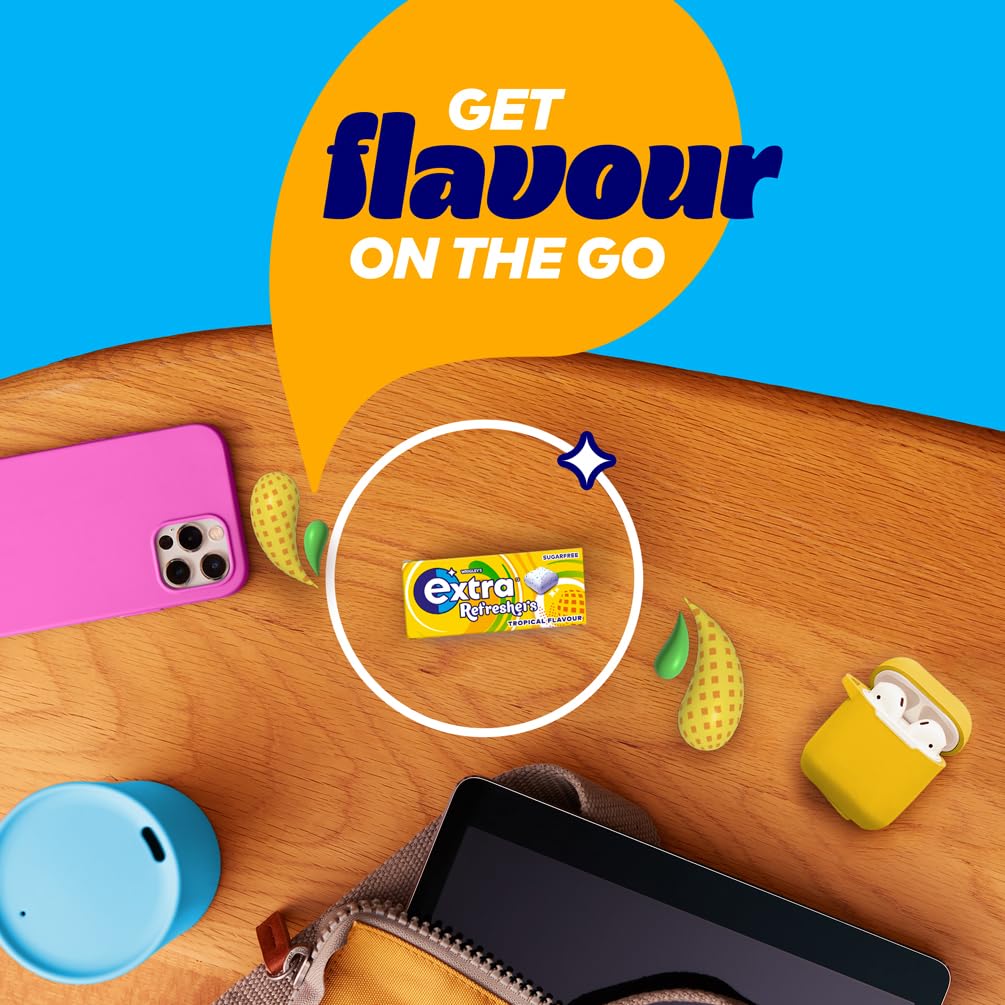 Extra Refreshers Tropical Flavour Sugar-Free Chewing Gum - 16 Packs (112 Pieces) with Xylitol 6