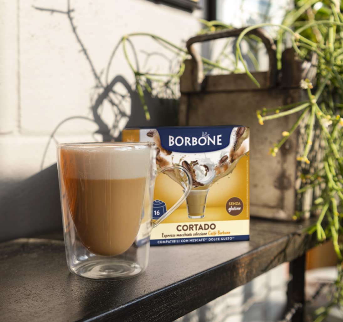 Caffè Borbone Cortado - Espresso Macchiato - 64 Capsules (4 packs of 16) - Compatible with Nescafè Dolce Gusto 5