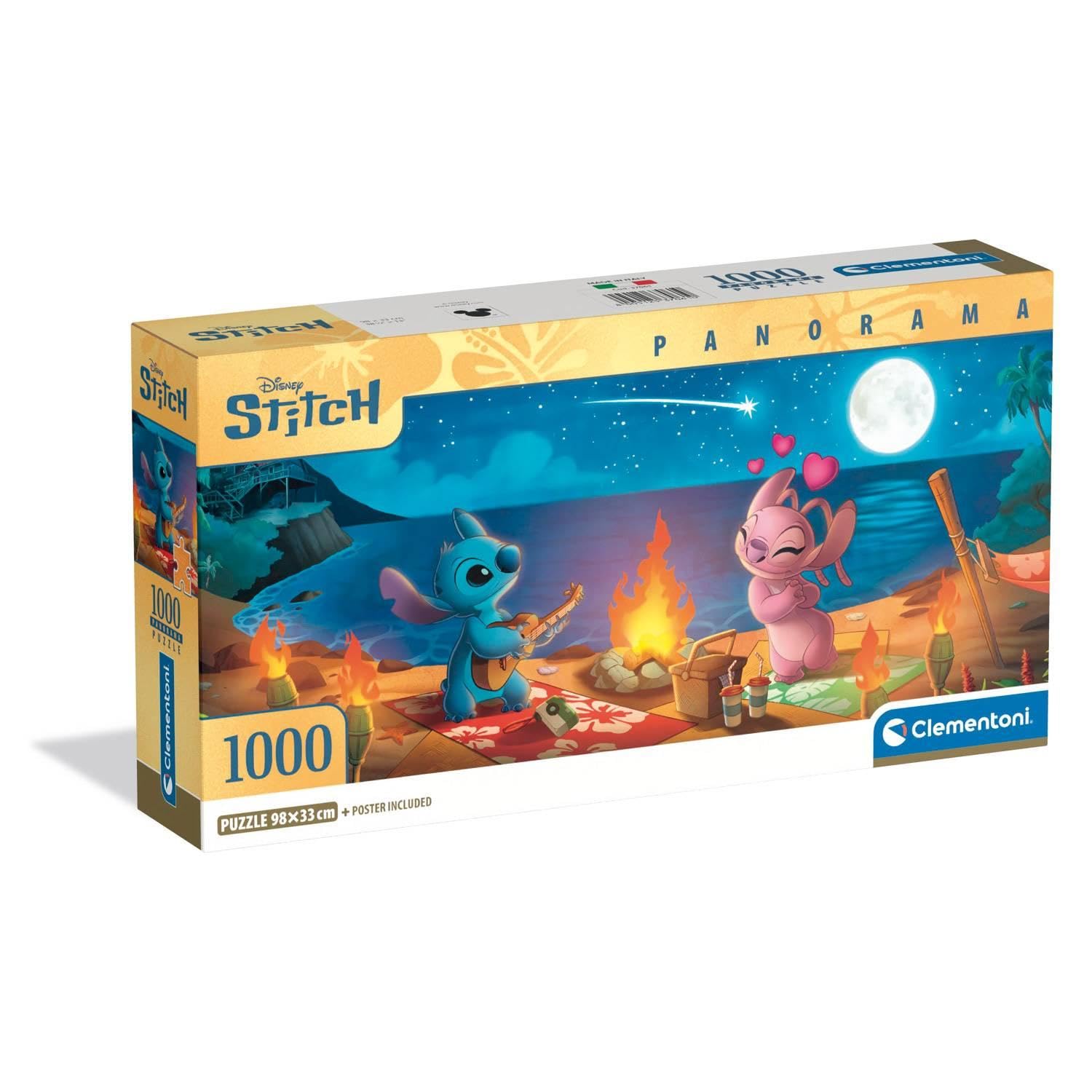 Clementoni 1000-Piece Disney Stitch Panorama Puzzle - Compact Box Jigsaw for Adults