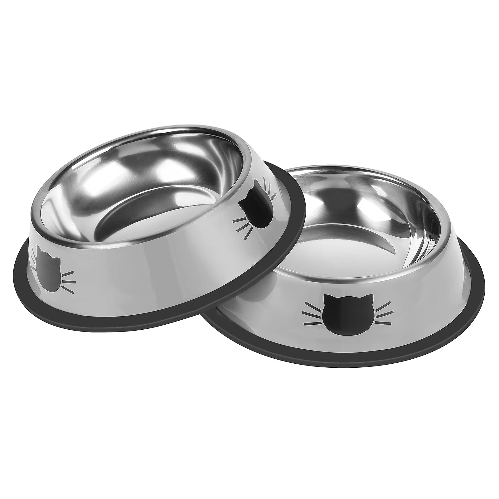 Serentive Stainless Steel Cat Food Bowls - Set of 2, 7 oz Capacity, Non-Slip Rubber Base 1