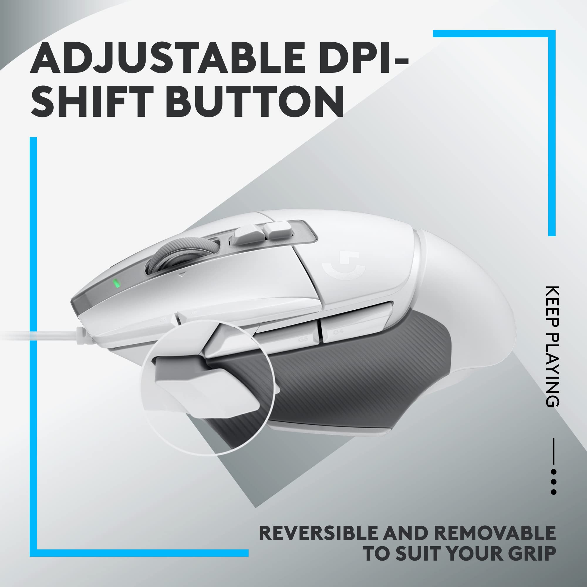 Logitech G G502 X Wired Gaming Mouse - White - 910-006146 - LIGHTFORCE Hybrid Optical-Mechanical Switches 5
