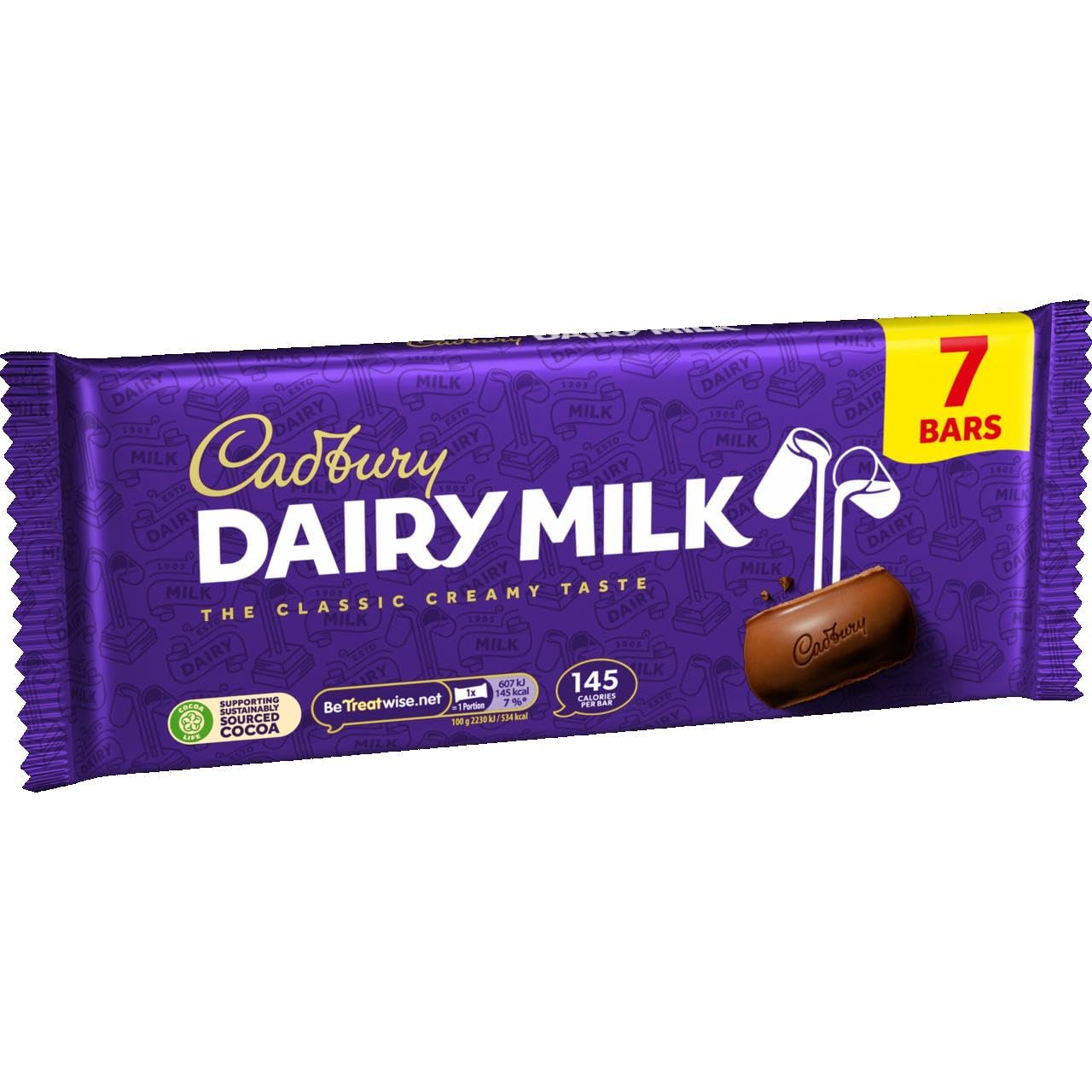 Cadbury Dairy Milk Chocolate Bars, Classic Creamy Taste, Multipack of 7 3