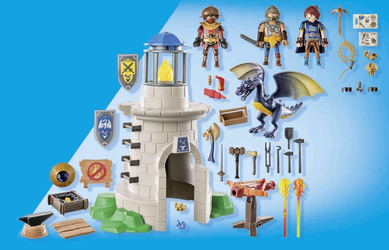 Playmobil Knight's Tower with Blacksmith and Dragon - 89-Piece Playset for Ages 4+
