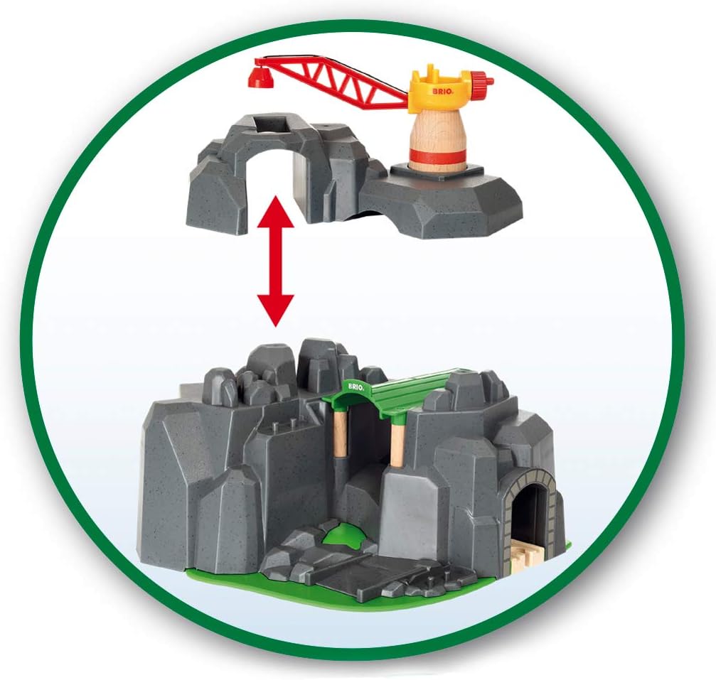 BRIO Crane and Mountain Tunnel Train Set with Sound Features for Kids 11