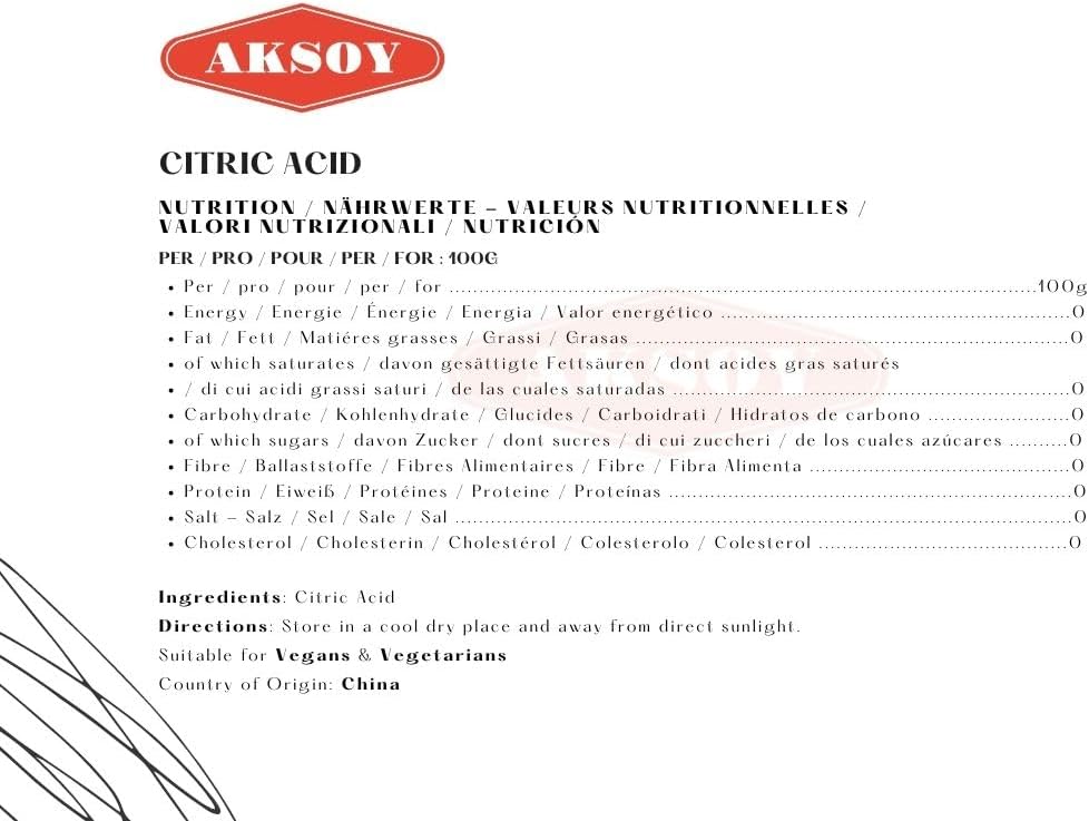AKSOY - Citric Acid Food Grade 1000g | Non-GMO, for Bath Bombs, Sour Drinks, Cleaning & Canning 9