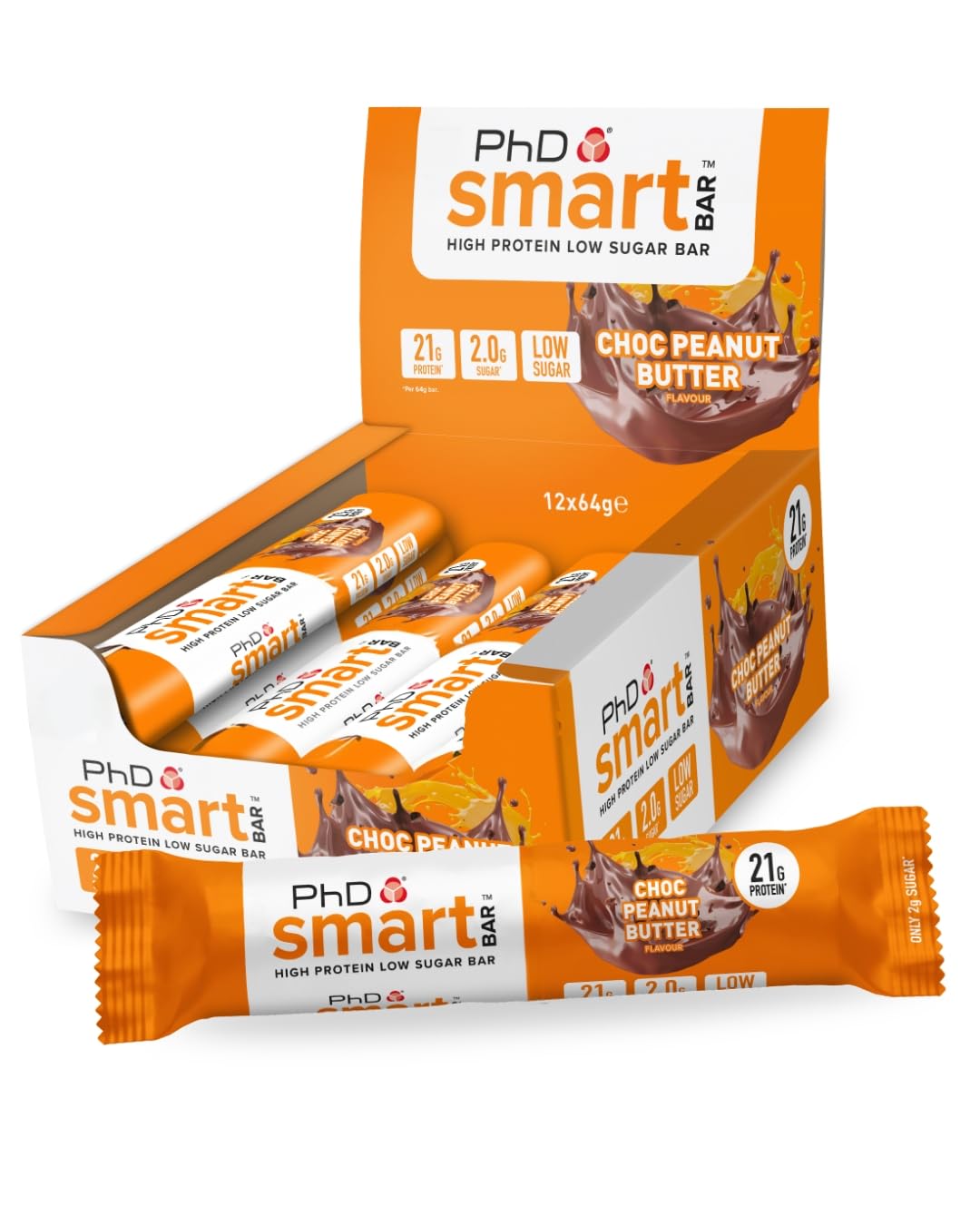 PhD Nutrition Smart Protein Bar Low Sugar High Protein Chocolate Peanut Butter 64g (12 Pack) 7