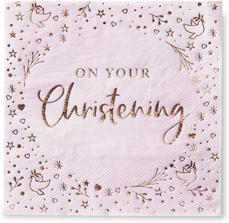 Anniversary House Christening Pink Foil Stamped 3-Ply Lunch Napkins