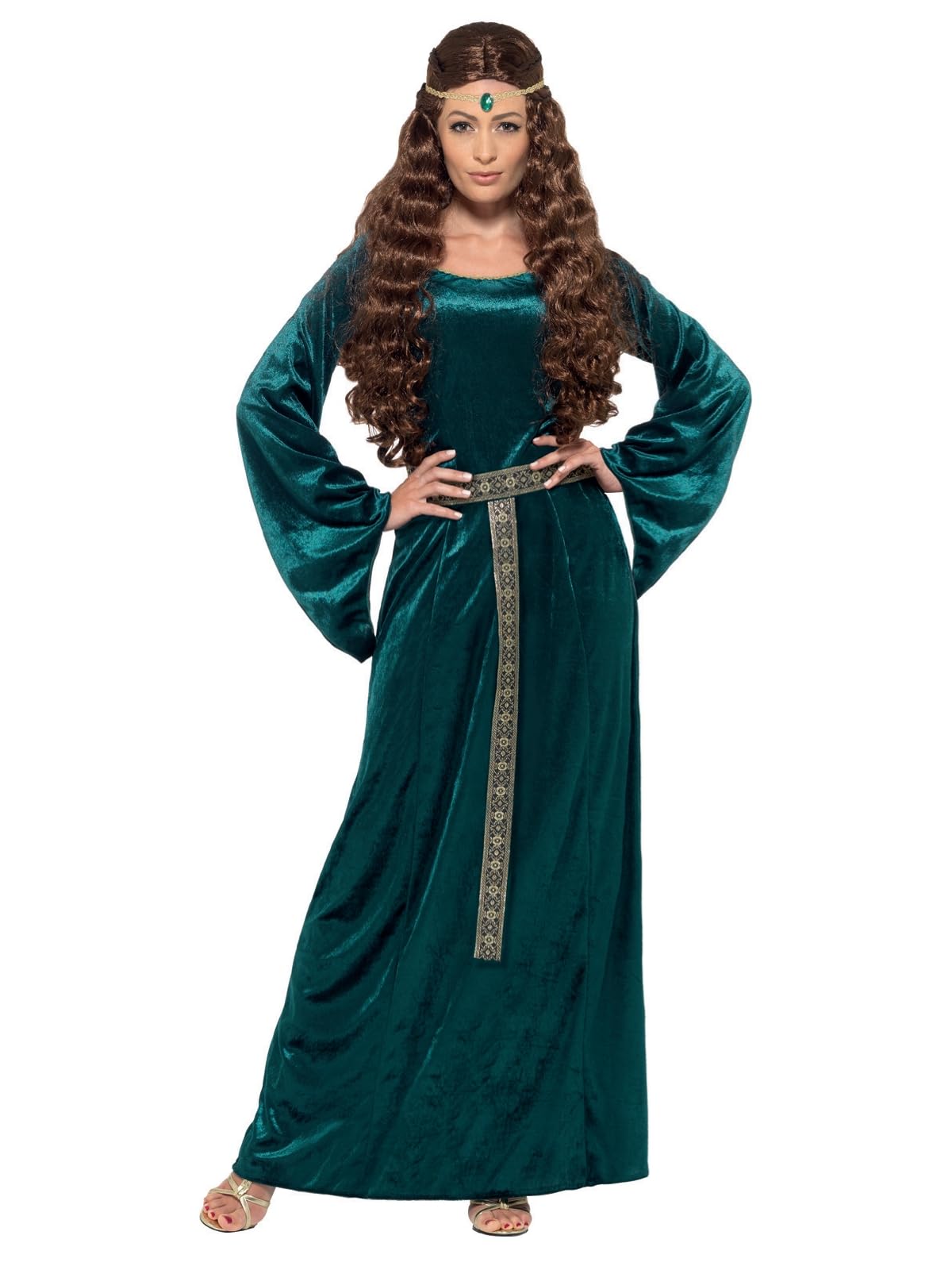 Smiffys Medieval Maid Costume - Green Dress & Headband for Adults